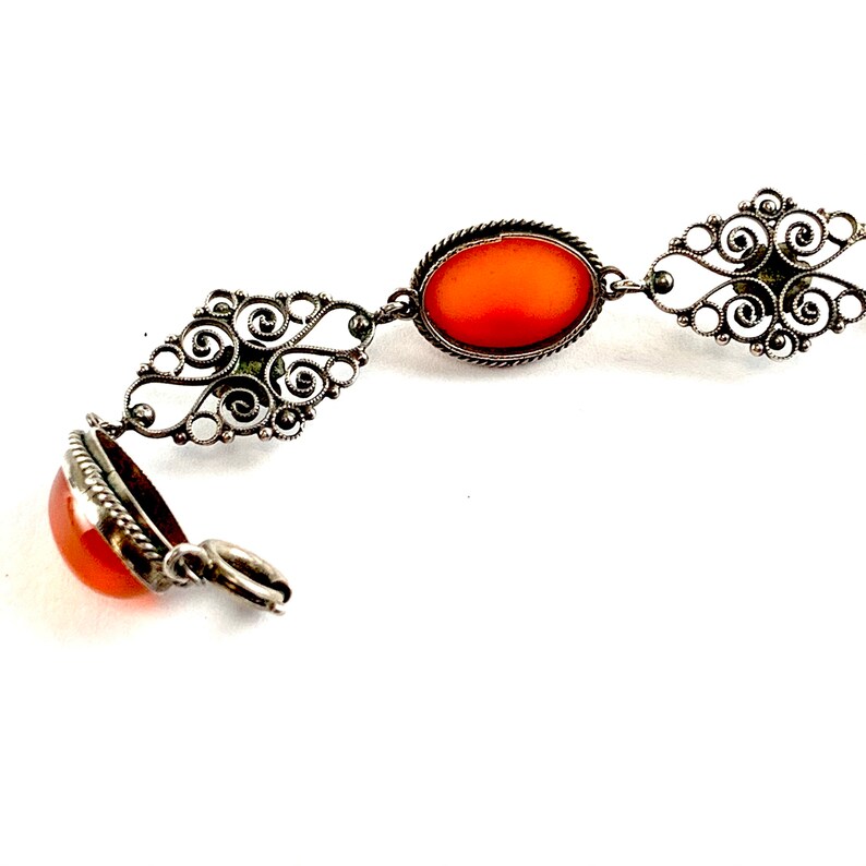 Antique Carnelian Sterling Silver Filigree Necklace Vintage Victorian Italian Cannetille Cornelian 15.5 Choker Edwardian Estate Jewelry