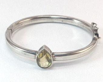 Vintage Sterling Silver Citrine Bracelet Pear Shape Yellow Gemstone Bangle November Birthstone Mid Century Estate Jewelry Gift for Her