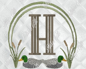 Mallard Duck Cattails Frame-Embroidery Design, Machine Embroidery, Digital Download, Embroidery File, Animal, Hunting, Boys, Burp Cloth