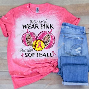 In October we wear Pink-Softball-PNG-Digital Download-Sublimation-Breast Cancer Awareness-Ribbon-Sports-Faux Leopard-Faux Glitter-Shirt