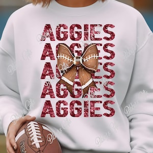 Fußball Bogen-Aggies-PNG-Digital Download-Sublimation-Maskottchen-Sport-Mannschaft-Saison-Fußball-Baseball-Shirt-Schule-Glitter-Bling-Cheer-Lehre-Ball