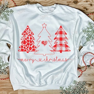 Merry Christmas Red Outline Trees-PNG-Digital Download-Sublimation-Shirt-Sweatshirt-Pillow-Holiday-Season-Buffalo Plaid-Leopard-Star-Trees