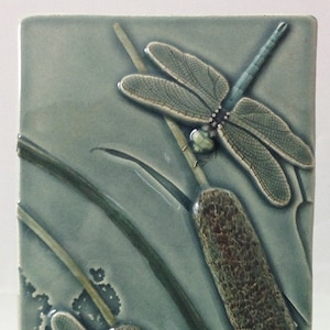 Framed ceramic dragonfly, Courtship, two dragonflies tile, 7 x 11 inches image 2