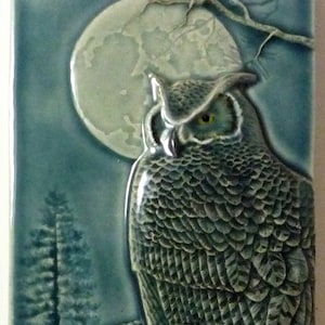 Owl Ceramic tile art tile, Night Owl, wall decor, sculpture,  4x8 inches, Father's Day Gift