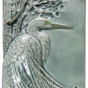 Handmade tile, ceramic tiles, Great Egret, Egret wall decor, 4 x 8 inches