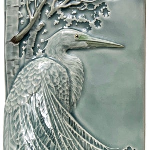 Handmade tile, ceramic tiles, Great Egret, Egret wall decor, 4 x 8 inches