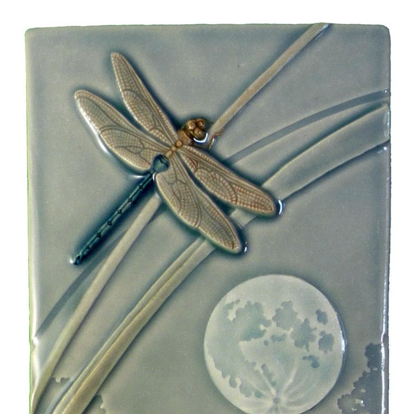 Dragonfly Moon, art tile, 4 x 8 inches