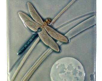 Dragonfly Moon, art tile, 4 x 8 inches