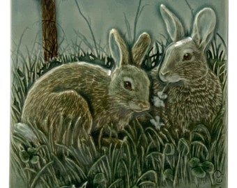 Rabbits, ceramic tile, Dinner and a Show, wall decor, tile, home decor.