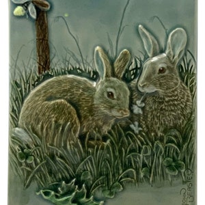 Rabbits, ceramic tile, Dinner and a Show, wall decor, tile, home decor.