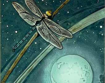 Dragonfly Moon Metal Art, wall art,  number 2, 9x18 inches