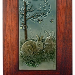 Rabbits, Framed Dinner and a Show, ceramic tile, wall art