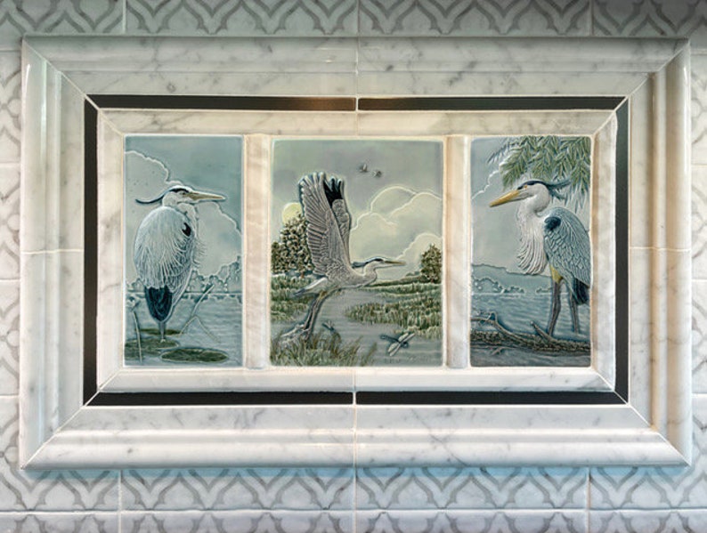 Great Blue Heron, Heron, ceramic tile, relief sculpture, tile, plaque 4 x 8 inches image 9