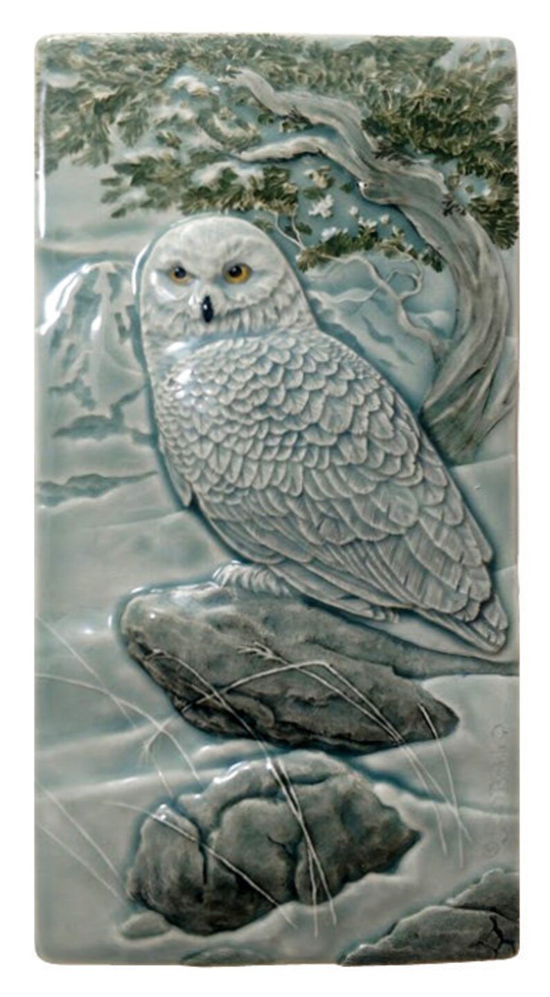Ceramic decorative tile Snowy Owl 4 x 8 inches Etsy