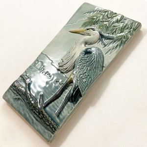 Great Blue Heron, Heron, ceramic tile, relief sculpture, tile, plaque 4 x 8 inches afbeelding 4