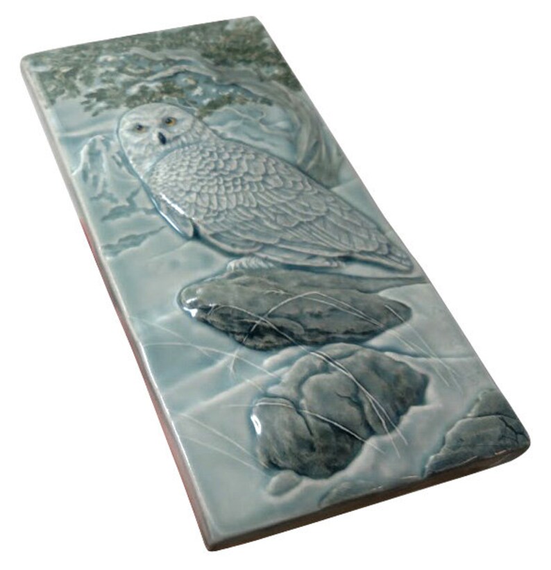 Ceramic decorative tile Snowy Owl 4 x 8 inches Etsy