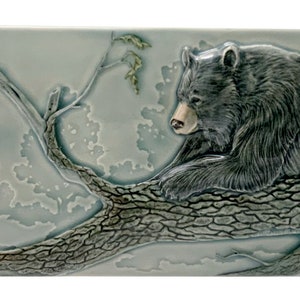 RESERVED FOR DARCIE Black Bear Art Tile called Summer Shade.  4" x 8" Ceramic Tile for Home Decor, Gift Giving, and Installation