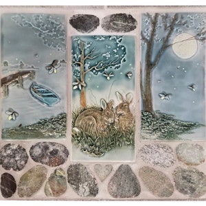 Bunnies, Rabbits, Ceramic Tile, Dinner and a Show, Wall Decor, Tile ...
