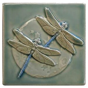Framed ceramic dragonfly, Courtship, two dragonflies tile, 7 x 11 inches image 6