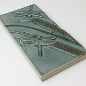 Framed ceramic dragonfly, Courtship, two dragonflies tile, 7 x 11 inches image 3