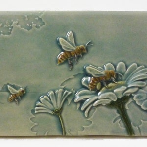 Honey Bees Ceramic tile, "Workin for a Livin", art tile, 4 x 8 inches