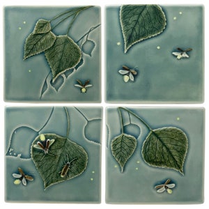 Firefly set of four, 4 inch ceramic tiles, art tiles, wall art