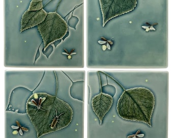 Firefly set of four, 4 inch ceramic tiles, art tiles, wall art