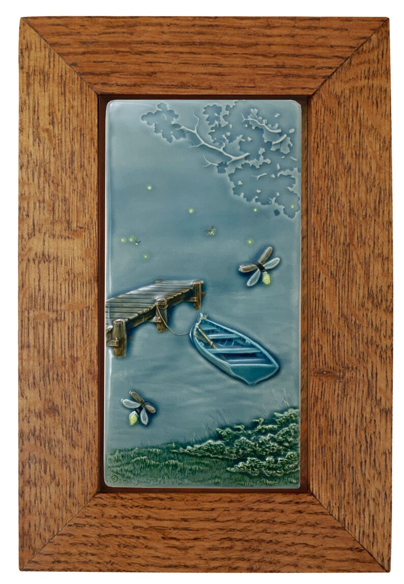 Framed ceramic art tile Dockside Fireflies home decor wall | Etsy