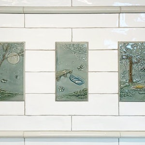 Fireflies triptych, ceramic tiles, ceramic wall art, set of three relief tiles. image 6
