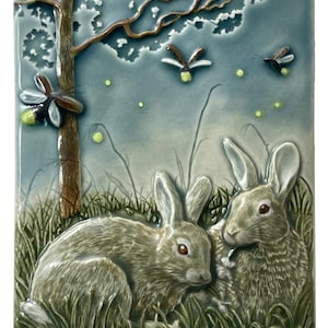 Bunnies, Rabbits, ceramic tile, wall decor, tile, home decor. Gift
