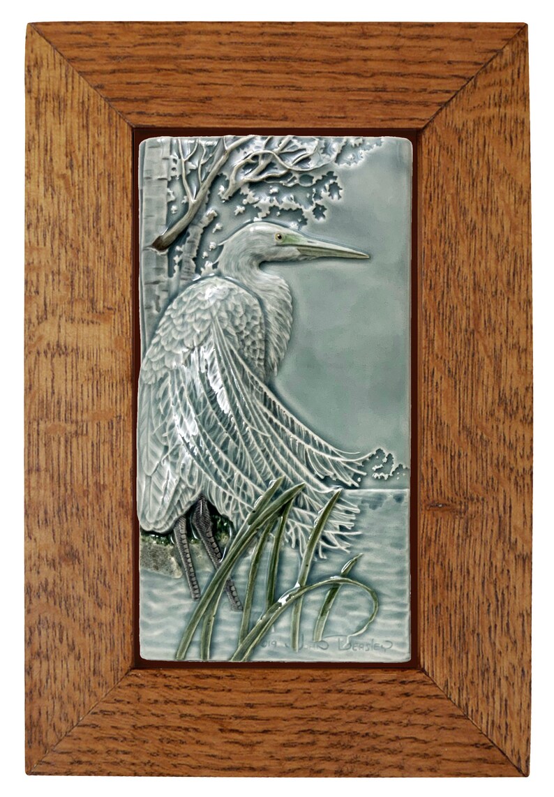 Ceramic Tile Art Tile Framed Great Egret Wall Decor 7x11 Etsy