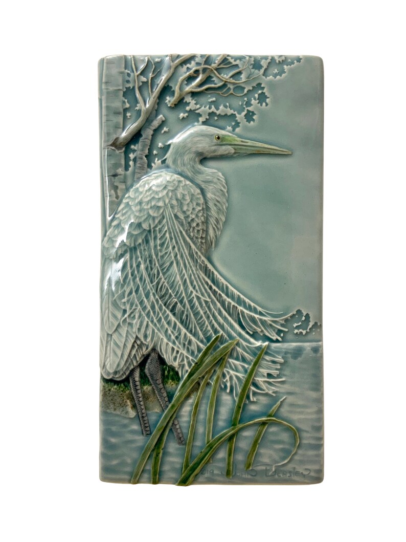 Ceramic Tile Art Tile Framed Great Egret Wall Decor 7x11 Etsy