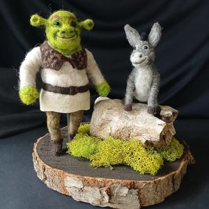 Shrek Inspired Needle Felted Shrek and Donkey Art Piece