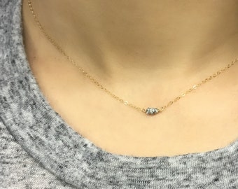 Minimalist Raw Rough Diamond Necklace, Minimal Raw Gemstone Gold Chain Necklace, April Birthstone, Simple, Dainty, Boho, Gift