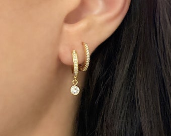 Faux Diamond Earrings, Cubic Zirconia, Gold Huggies, Gold Hoop Earrings, CZ Huggies, Minimalist Earrings, Crystal Drop Earrings, Simple,Boho