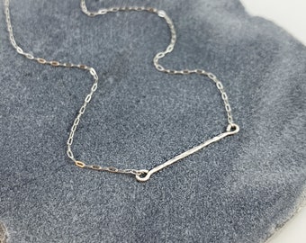 Minimalist Sterling Silver Bar Pendant Necklace, Floating Line Pendant, Dainty, Simple, Cable Chain, Boho, Hippie, Everyday Jewelry, Gift