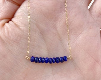 Minimalist Gemstone Beaded Necklace, Lapis Lazuli, 14K Gold Filled Chain, Minimal, Simple, Dainty, Thin Chain, Gift for Her, Blue Stones