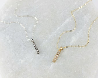 Gold and Silver Minimalist Pendant Necklace, Minimal, Chain, Crystal, Rhinestone, Line, Geometric, Rectangle, Simple, Boho, Gift for Her