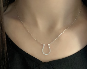 Minimalist Horseshoe Sterling Silver Pendant Dainty Chain Necklace, Lucky, U Shaped, Horse Shoe, Charm, Dainty, Simple, Geometric, Gift,Boho