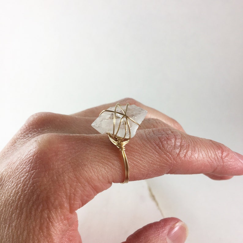 14K Gold Fill Wire Wrap Minimalist Boho Wire Wrapped Clear Quartz Statement Ring Cocktail Ring Minimal Gift Simple