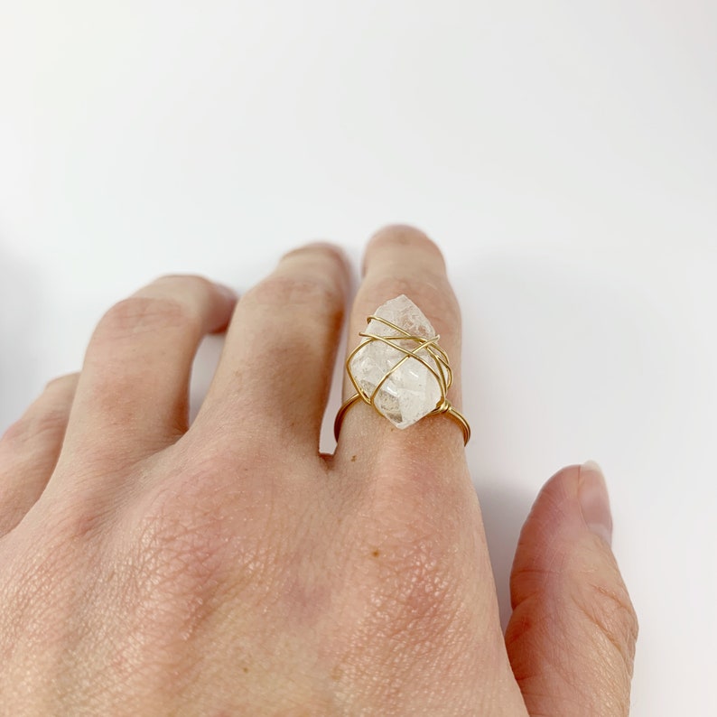 14K Gold Fill Wire Wrap Minimalist Boho Wire Wrapped Clear Quartz Statement Ring Cocktail Ring Minimal Gift Simple