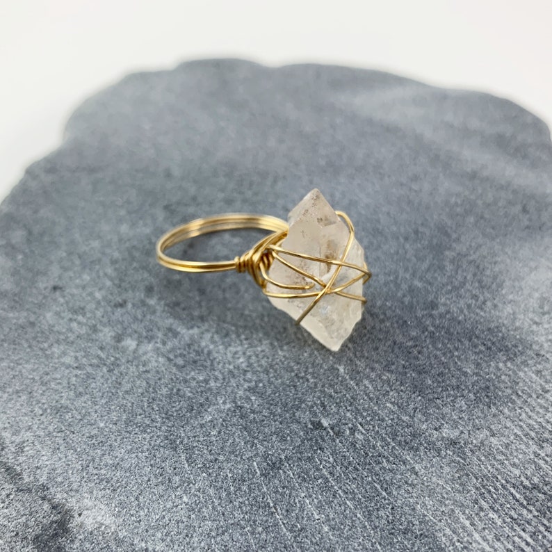 14K Gold Fill Wire Wrap Minimalist Boho Wire Wrapped Clear Quartz Statement Ring Cocktail Ring Minimal Gift Simple