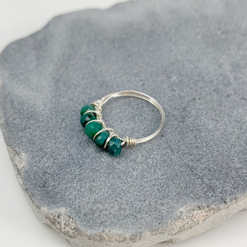 Wire Wrap Silver Stackable Ring, Minimalist Wire Wrapped Green ...