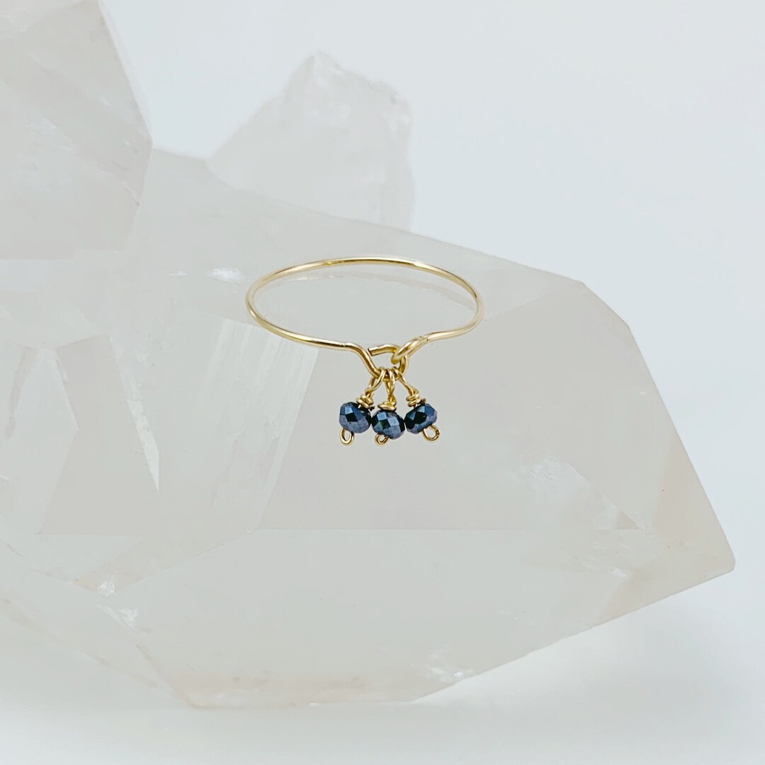 Minimalist Crystal Dangle Stacking Ring, Stackable Wire Ring, Thin Gold ...