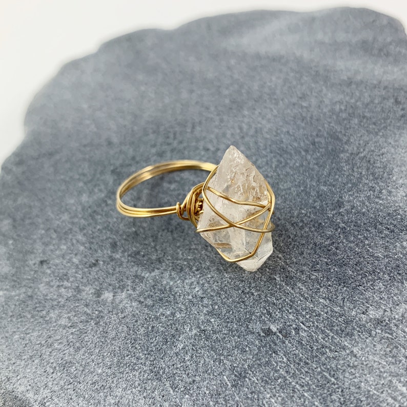 14K Gold Fill Wire Wrap Minimalist Boho Wire Wrapped Clear Quartz Statement Ring Cocktail Ring Minimal Gift Simple
