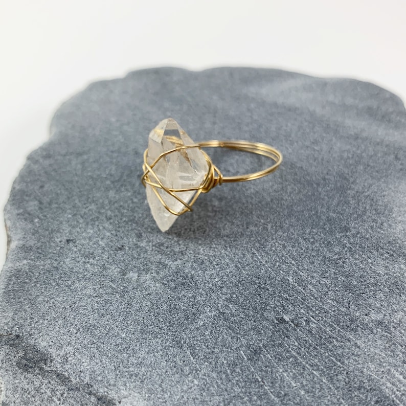 14K Gold Fill Wire Wrap Minimalist Boho Wire Wrapped Clear Quartz Statement Ring Cocktail Ring Minimal Gift Simple