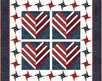 Heart Patchwork Quilt of Valor: Handmade Patriotic Decor (42" x 42")