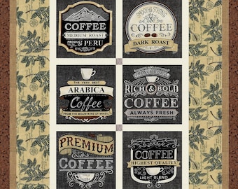 Koffiequilt aan de muur, koffieboondecor in vintage stijl