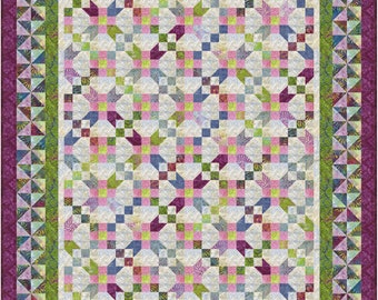 Scrappy Quiltpatroon Colourful Illusions quilt patchwork paars blauw groen digitaal