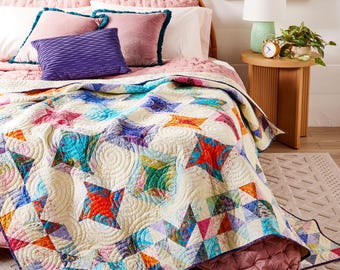 Batik Star quilt 72-1/2″ x 81-1/2″ handmade and ready to use